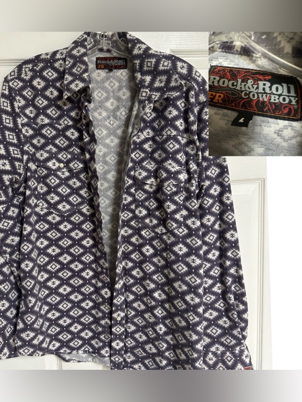 Rock & Roll Cowboy Men's Black and White Aztec Button-Down Shirt